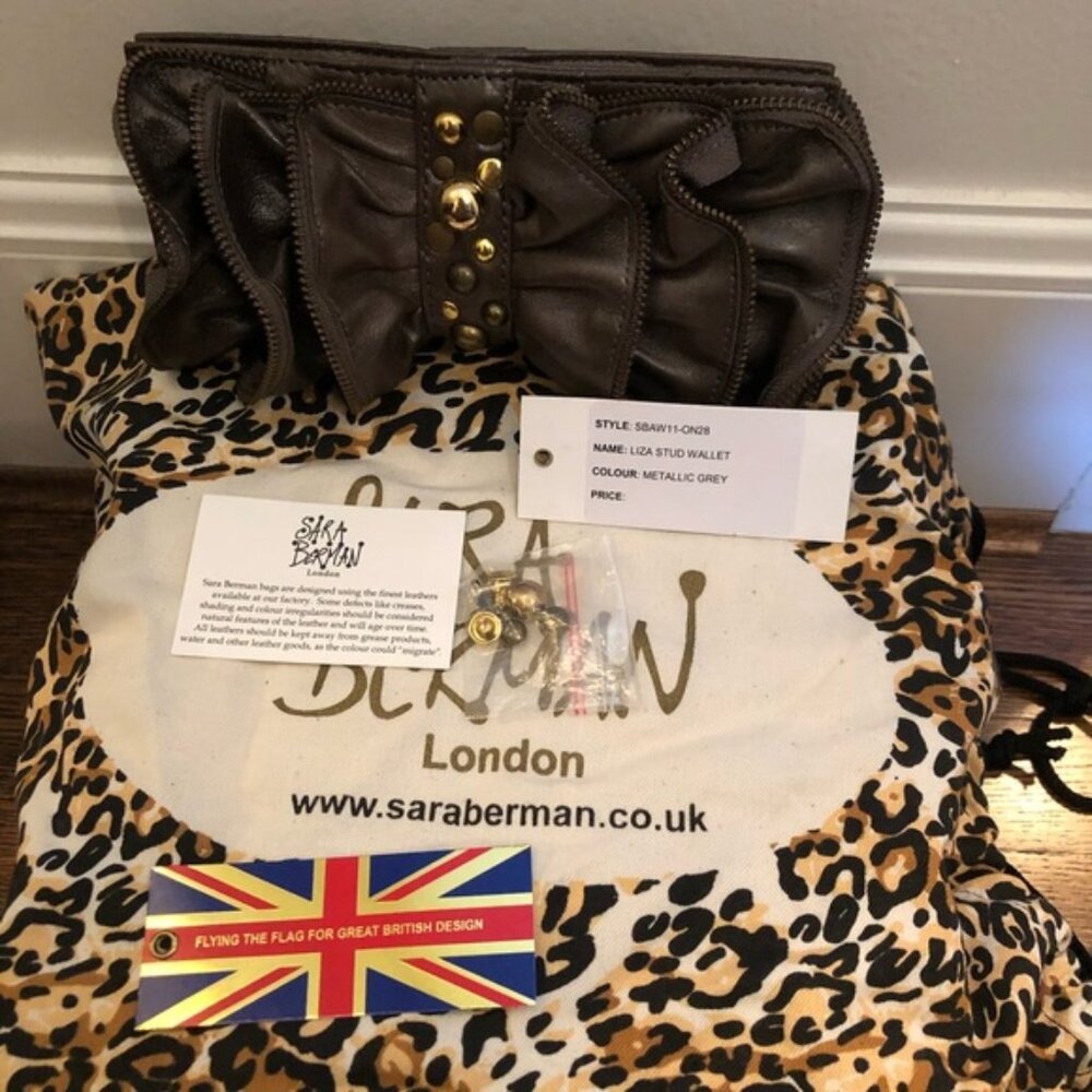 Sara Bearman Ruffle Leather Wallet Clutch